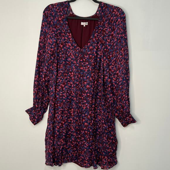 Parker Silk Viscose Button Front Mini Dress Blue Pink Lined Flowy Large Boho - Picture 13 of 14